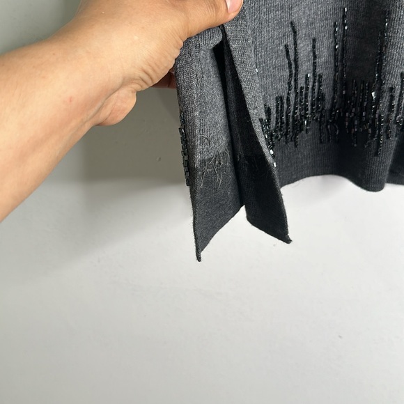 COLETTE MORDO gray wool sweater beaded edge hem size small - Picture 4 of 9